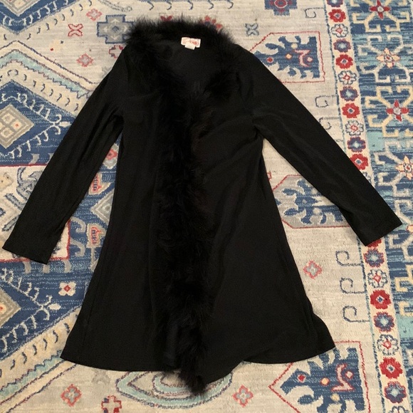 Vintage Sweaters - Vintage feather trim long cardigan